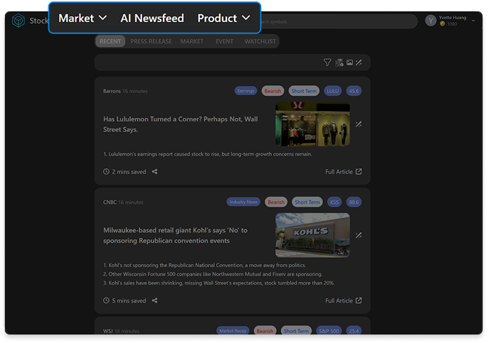 Top navbar before surfacing AI News and AI Events