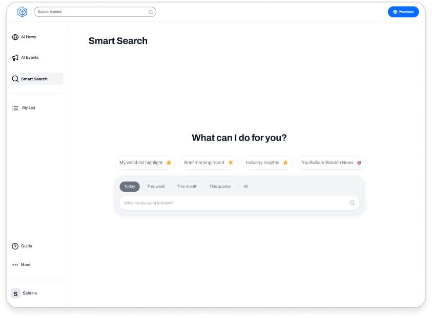 Smart Search entry screen with guided query suggestions